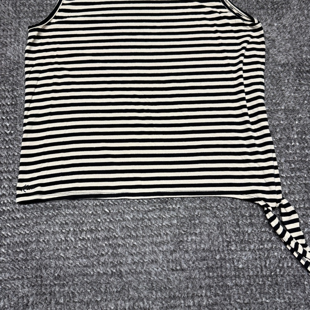 KAVU Womens S Tank Top Black White Striped Sleeveless Knot Side Hem - Picture 5 of 6